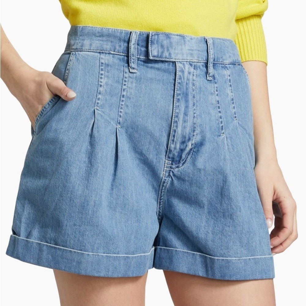 FRAME Rhythm Pleated Wide Cuffed High Rise Denim Shorts Size 2
